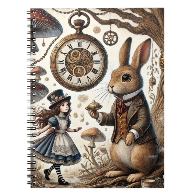 Alice in Wonderland White Rabbit tea Art Notebook (Front)