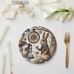 Alice in Wonderland White Rabbit tea Art Paper Plate