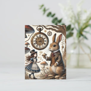 Alice in Wonderland White Rabbit tea Art Postcard