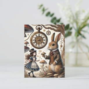 Alice in Wonderland White Rabbit tea Art Postcard