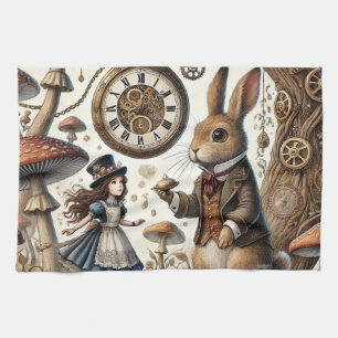 Alice in Wonderland White Rabbit tea Art Tea Towel