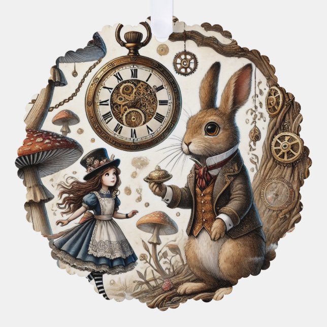 Alice in Wonderland White Rabbit tea Art Tree Decoration Card (Front)