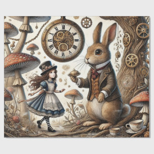 Alice in Wonderland White Rabbit tea Art Wrapping Paper