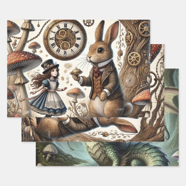 Alice in Wonderland White Rabbit tea Art Wrapping Paper Sheet (Set)