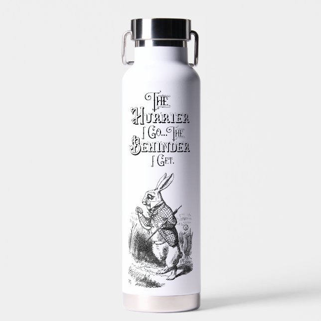 Alice in Wonderland White Rabbit with Watch Water Bottle (Front)