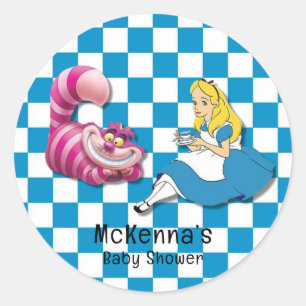 Alice in Wonderland With Cheshire Cat Baby Shower Classic Round Sticker