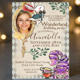 Alice in Wonderland with Photo Theme Party Invitation