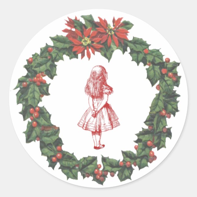 Alice in Wonderland Wreath Christmas Stickers (Front)