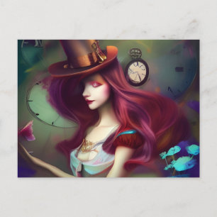 Alice Keeping Time AI Generated Art Postcard