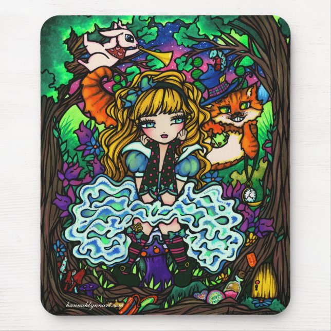 "Alice Lost" Alice in Wonderland Cheshire Cat Mouse Mat (Front)