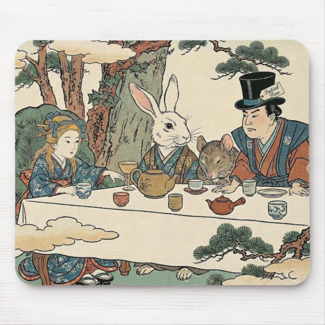 Alice Lost in Japan | Ukiyo-e Mad Tea Party Mouse Mat (Front)