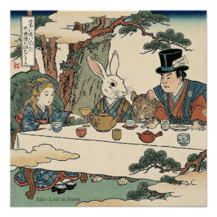 Alice Lost in Japan Ukiyo-e Mad Tea Party Poster
