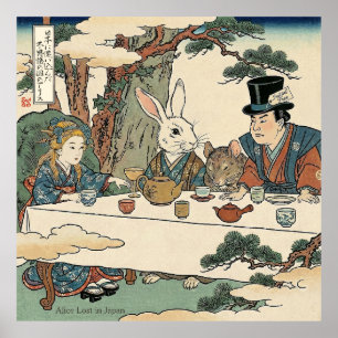 Alice Lost in Japan Ukiyo-e Mad Tea Party Poster