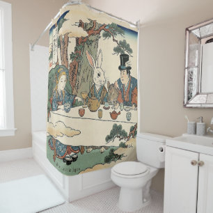 Alice Lost in Japan Ukiyo-e Mad Tea Party Shower Curtain