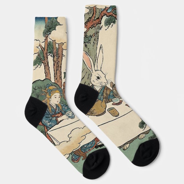 Alice Lost in Japan | Ukiyo-e Mad Tea Party Socks (Right)