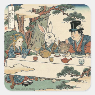 Alice Lost in Japan   Ukiyo-e Mad Tea Party Square Sticker