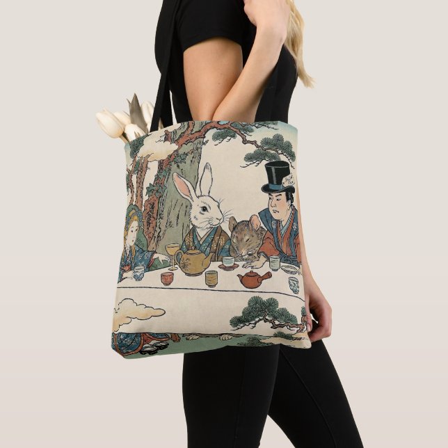 Alice Lost in Japan | Ukiyo-e Mad Tea Party Tote Bag (Close Up)