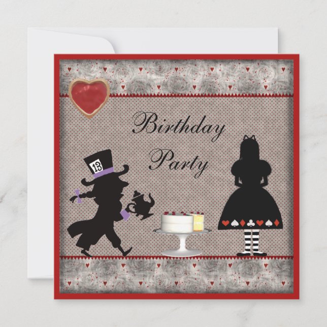 Alice & Mad Hatter Birthday Party Invites (Front)