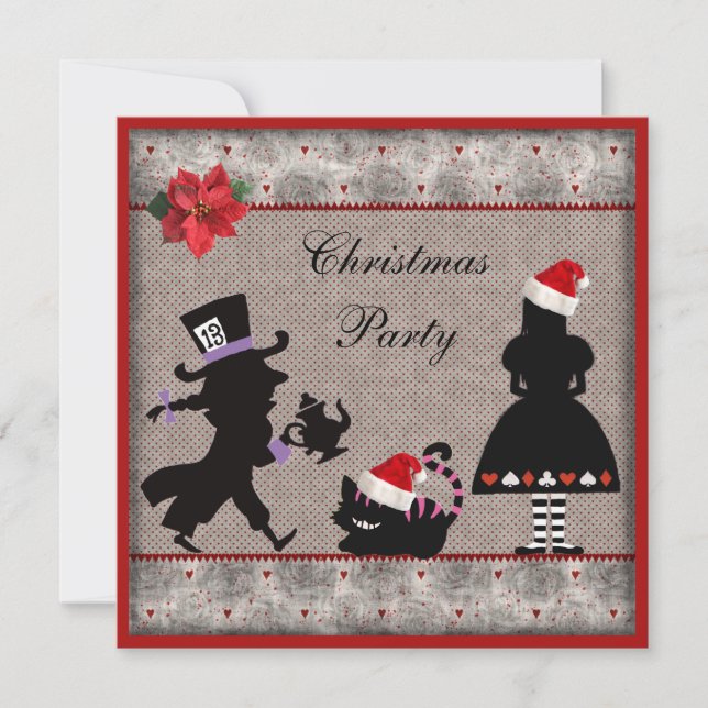 Alice, Mad Hatter & Cheshire Cat Christmas Party Invitation (Front)