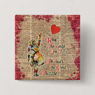 Alice,Mad Hatter &Rabbit Vintage Collage Quote 15 Cm Square Badge