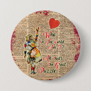 Alice,Mad Hatter &Rabbit Vintage Collage Quote 7.5 Cm Round Badge