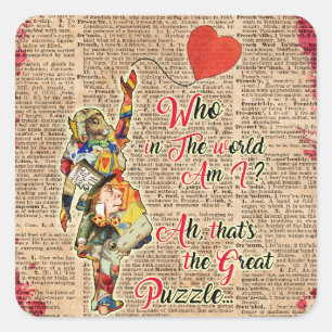 Alice,Mad Hatter &Rabbit Vintage Collage Quote Square Sticker