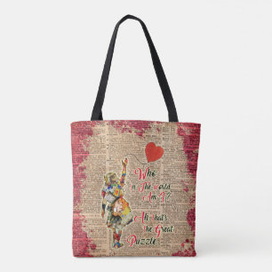 Alice,Mad Hatter &Rabbit Vintage Collage Quote Tote Bag
