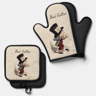Alice -  Mad Hatter Tea Party 1865  Oven Mitt & Pot Holder Set