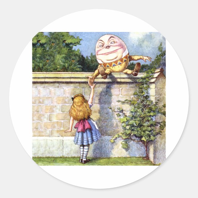 Alice Meets Humpty Dumpty in Wonderland Classic Round Sticker (Front)