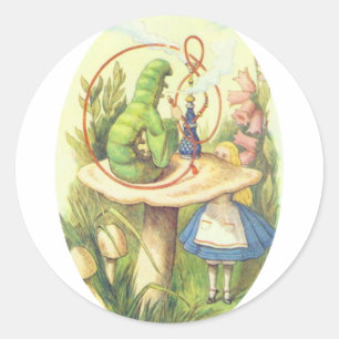 Alice Meets the Caterpillar Classic Round Sticker