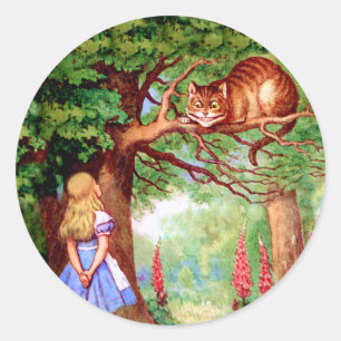 Alice Meets The Cheshire Cat in Wonderland Classic Round Sticker