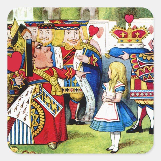 Alice Meets the Queen of Hearts in Wonderland Square Sticker (Front)