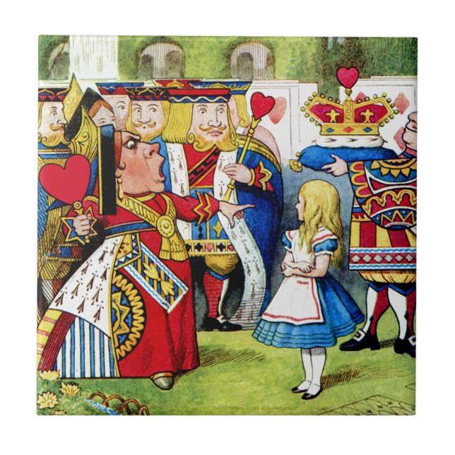Alice Meets the Queen of Hearts in Wonderland Tile (Front)