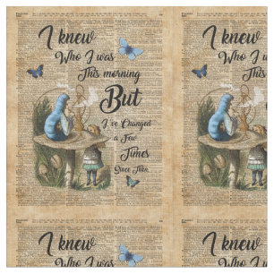 Alice,Mushroom and Jin,Vintage Dictionary Art Fabric
