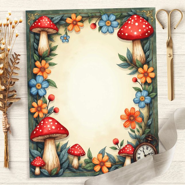Alice Mushrooms and Clock Scrapbook Paper (Creator Uploaded)