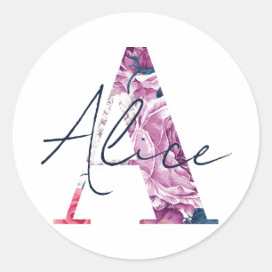 Alice Name Custom Sticker Girls Label Floral A