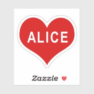 ALICE NAME Red Love Heart Vinyl Sticker