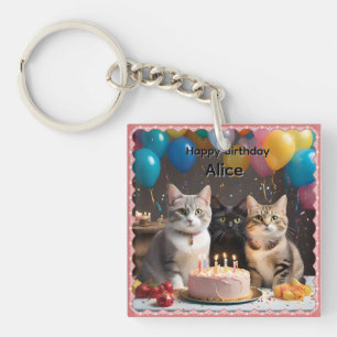Alice Name With Birthday Party Cats, Key Ring