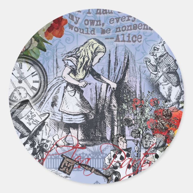 Alice nonsense curtain wonderland - Blue Classic Round Sticker (Front)