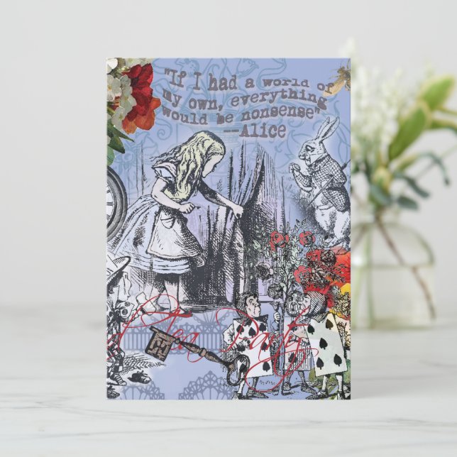Alice nonsense curtain wonderland - Blue Invitation (Standing Front)