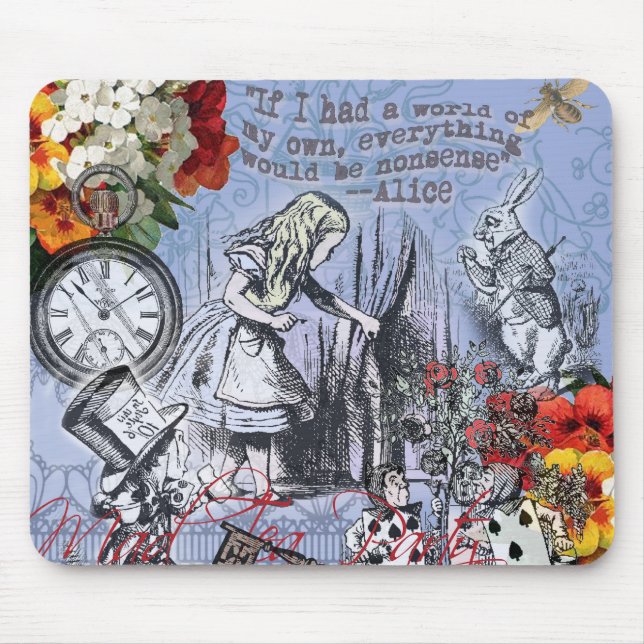 Alice nonsense curtain wonderland - Blue Mouse Mat (Front)