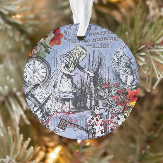 Alice nonsense curtain wonderland - Blue Ornament (Tree)