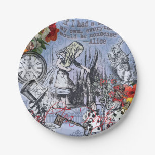 Alice nonsense curtain wonderland - Blue Paper Plate