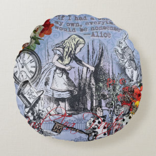 Alice nonsense curtain wonderland - Blue Round Cushion