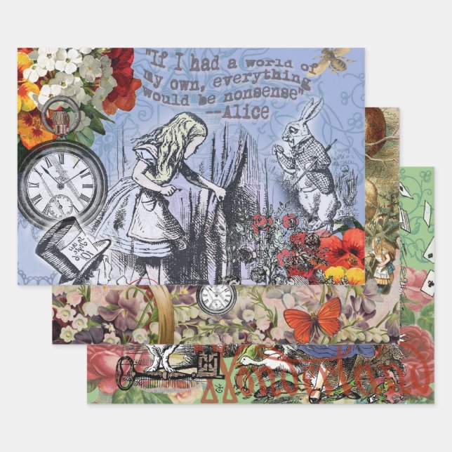 Alice nonsense curtain wonderland - Blue Wrapping Paper Sheet (Set)
