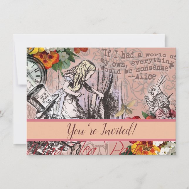 Alice nonsense curtain wonderland invitation (Front)