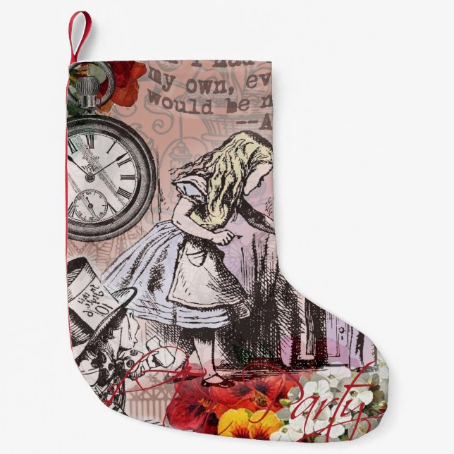 Alice nonsense curtain wonderland small christmas stocking (Front)