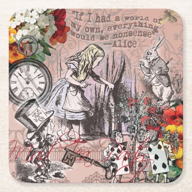Alice nonsense curtain wonderland square paper coaster (Front)