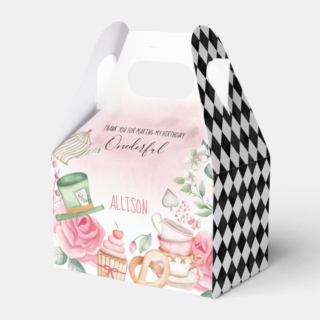 Alice Onederland Mad Tea Party Girl First Birthday Favour Box (Front Side)