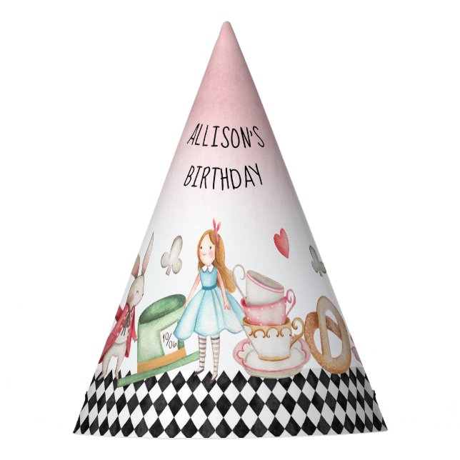 Alice Onederland Mad Tea Party Girl First Birthday Party Hat (Front)
